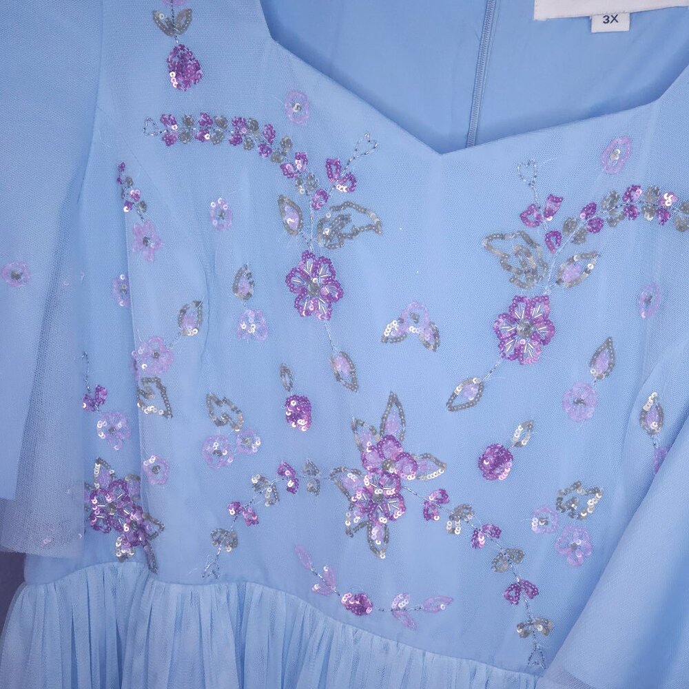 Jessakae Blue Dewdrop Dress – 3X – Flutter Sleeves – Knee Length - Picture 8 of 8